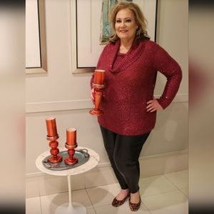 NEW NWOT Jessica London Plus Size Dark Berry Lace Cuff Sweater SZ 20W